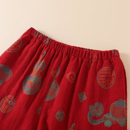 Oriental Style Gourd Persimmon Cotton Sleepwear - image 8