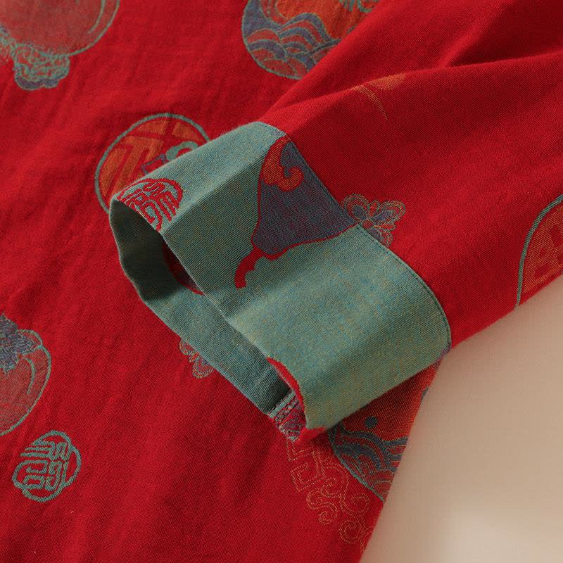 Oriental Style Gourd Persimmon Cotton Sleepwear - image 4