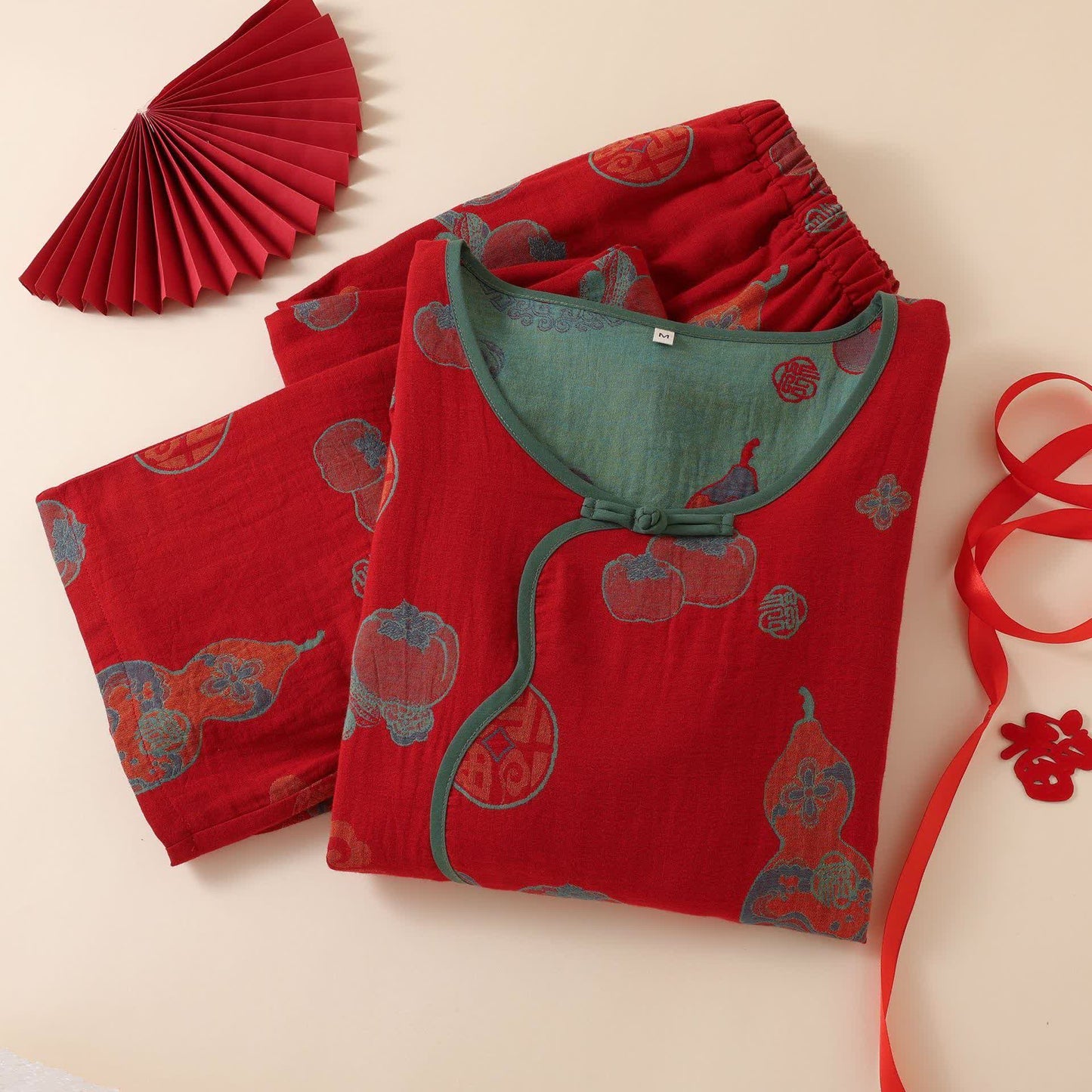 Oriental Style Gourd Persimmon Cotton Sleepwear - image 1