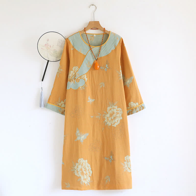 Yellow Peony Cotton Gauze Loose Nightdress - image 0