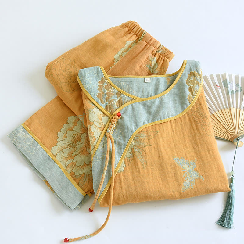 Peony Butterfly Jacquard Cotton Gauze Pajamas - image 2