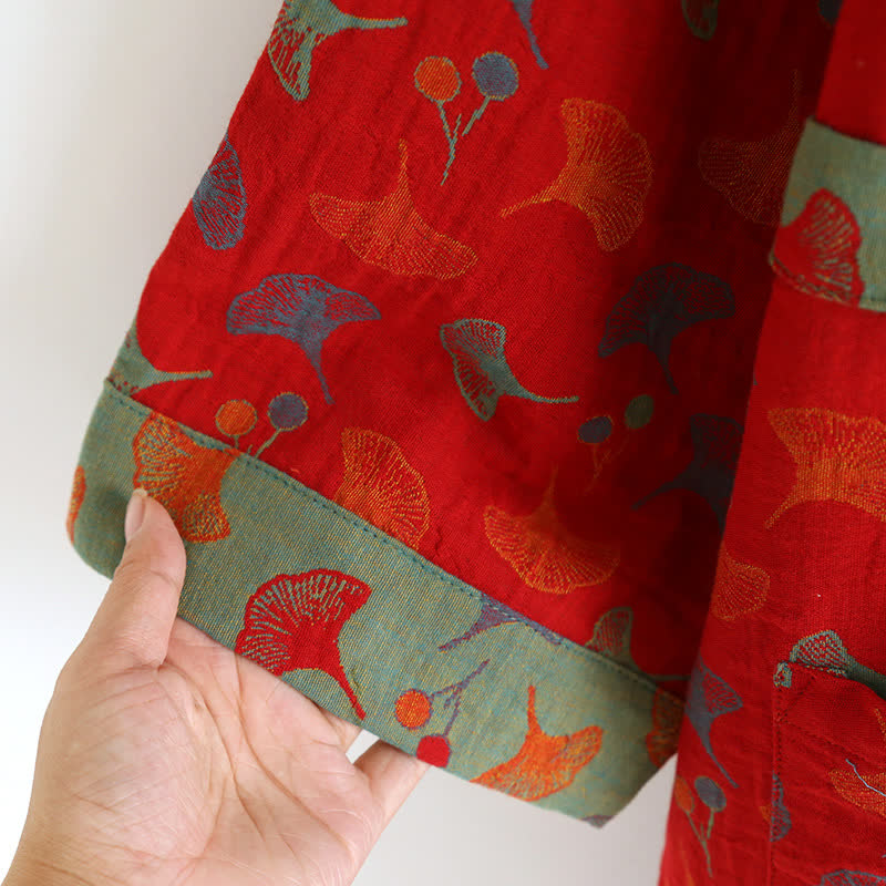 Two-Tone Ginkgo Cotton Gauze Kimono Robe - image 16