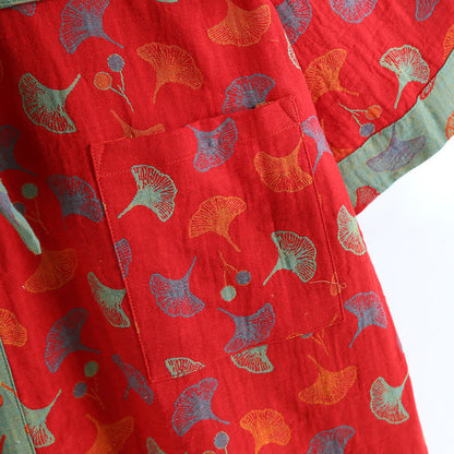 Two-Tone Ginkgo Cotton Gauze Kimono Robe - image 17