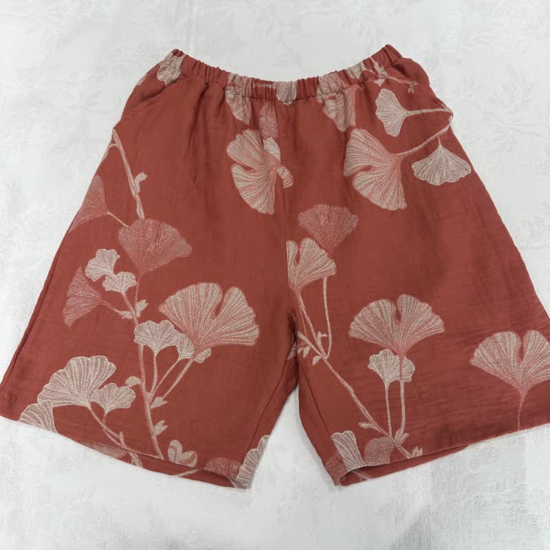 Ginkgo Leaf Jacquard Cotton Pajama Shorts - image 3