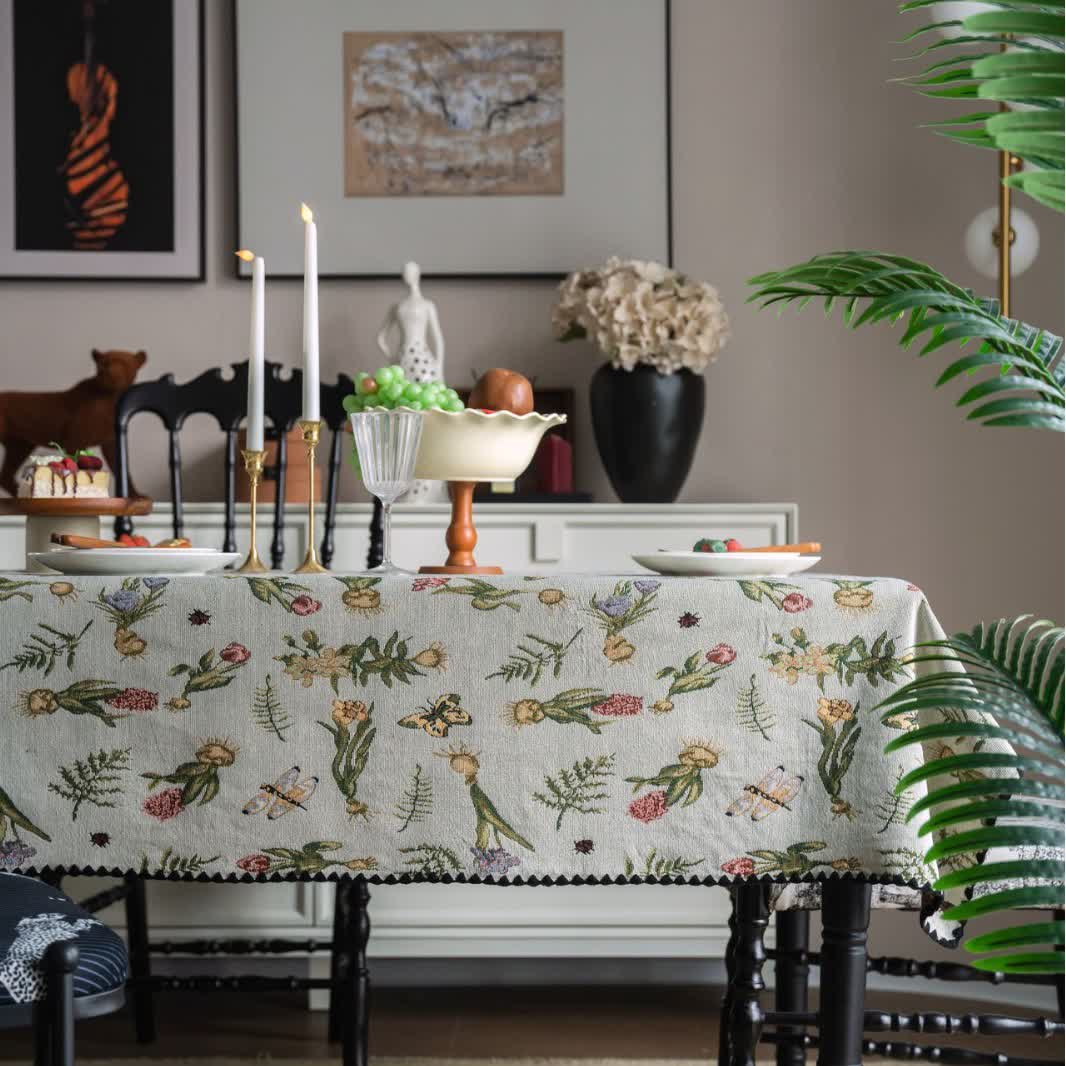 Vintage Butterfly Daffodils Jacquard Tablecloth - Round - 60" x 60" - image 1