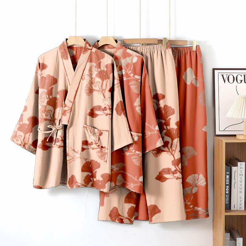 Large Ginkgo Leaf Cotton Kimono Pajamas - image 2