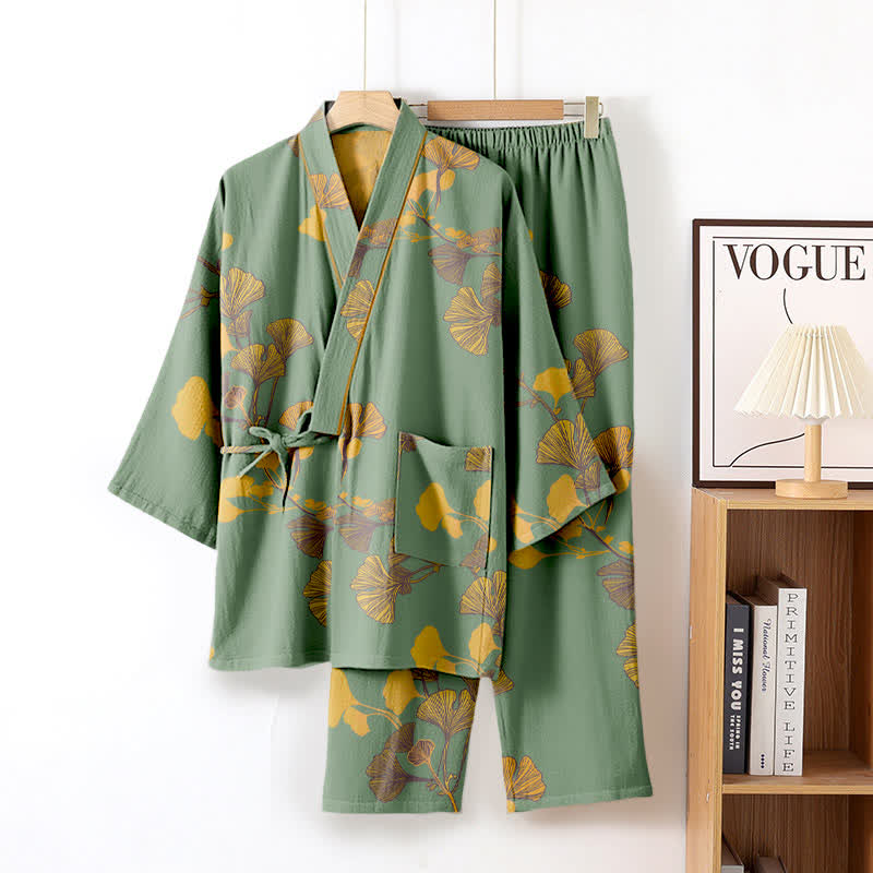 Large Ginkgo Leaf Cotton Kimono Pajamas - image 16