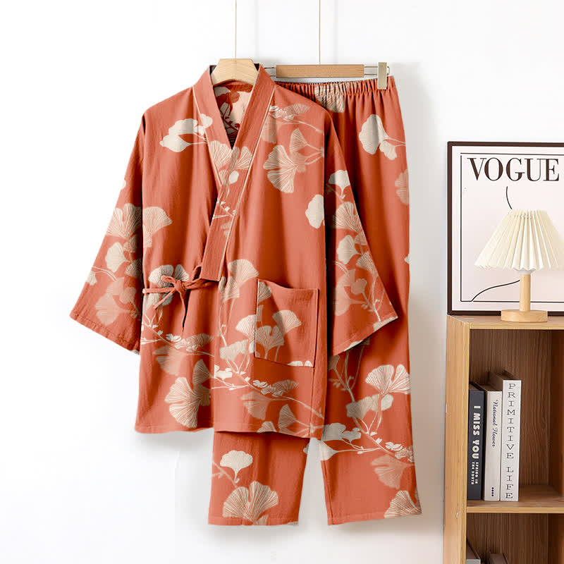 Large Ginkgo Leaf Cotton Kimono Pajamas - image 18