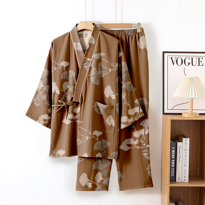 Large Ginkgo Leaf Cotton Kimono Pajamas - image 21