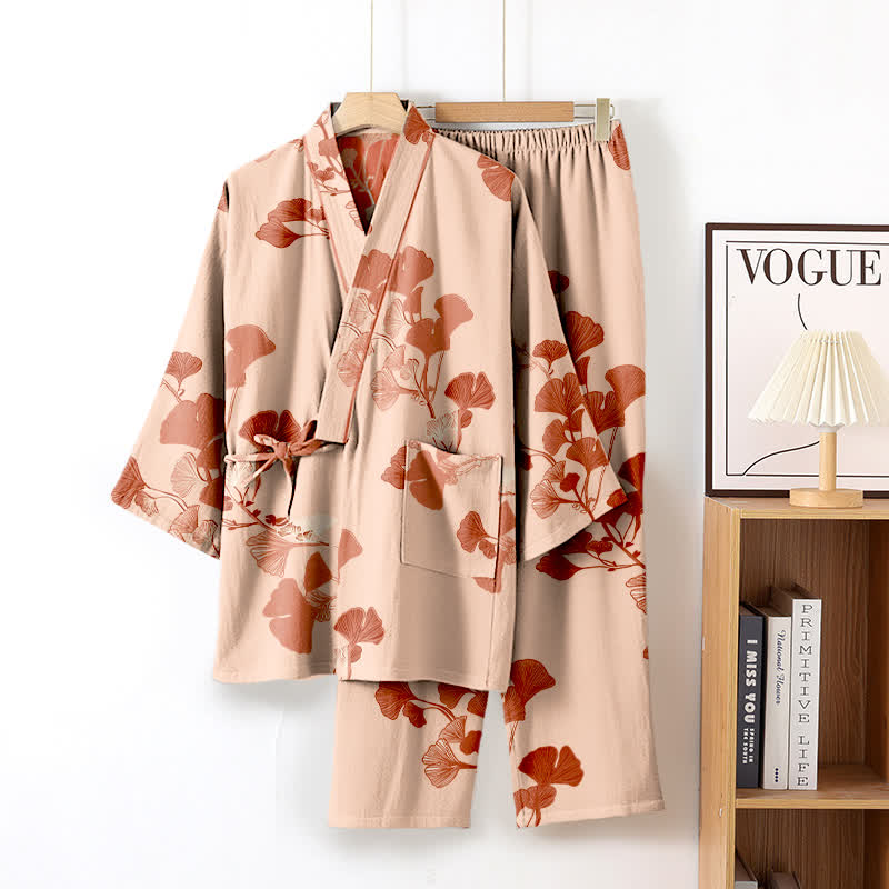 Large Ginkgo Leaf Cotton Kimono Pajamas - image 17