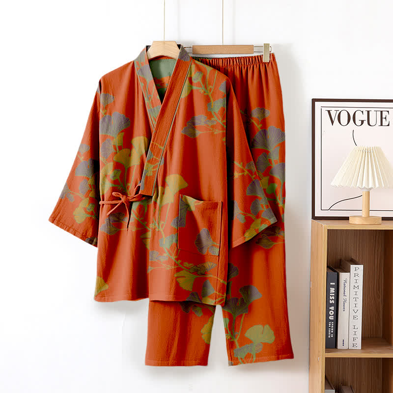Large Ginkgo Leaf Cotton Kimono Pajamas - image 15