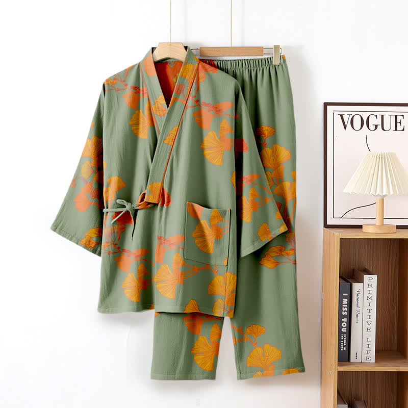 Large Ginkgo Leaf Cotton Kimono Pajamas - image 12