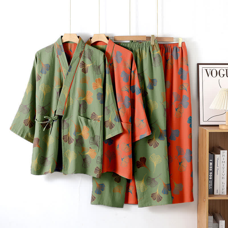 Ownkoti Ginkgo Cotton Gauze Kimono Loungewear Set - image 1