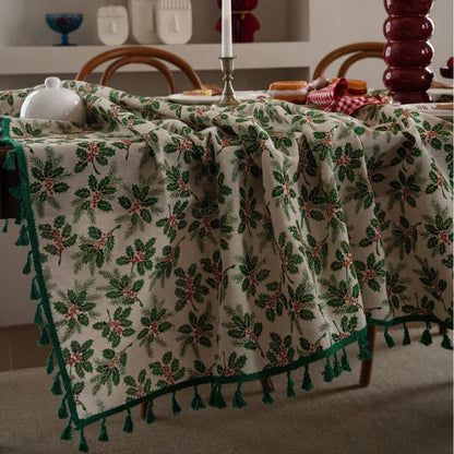Christmas Holly Leaf Print Tablecloth - image 4