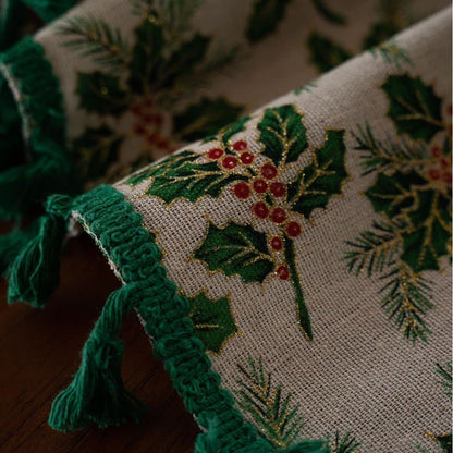 Christmas Holly Leaf Print Tablecloth - image 5