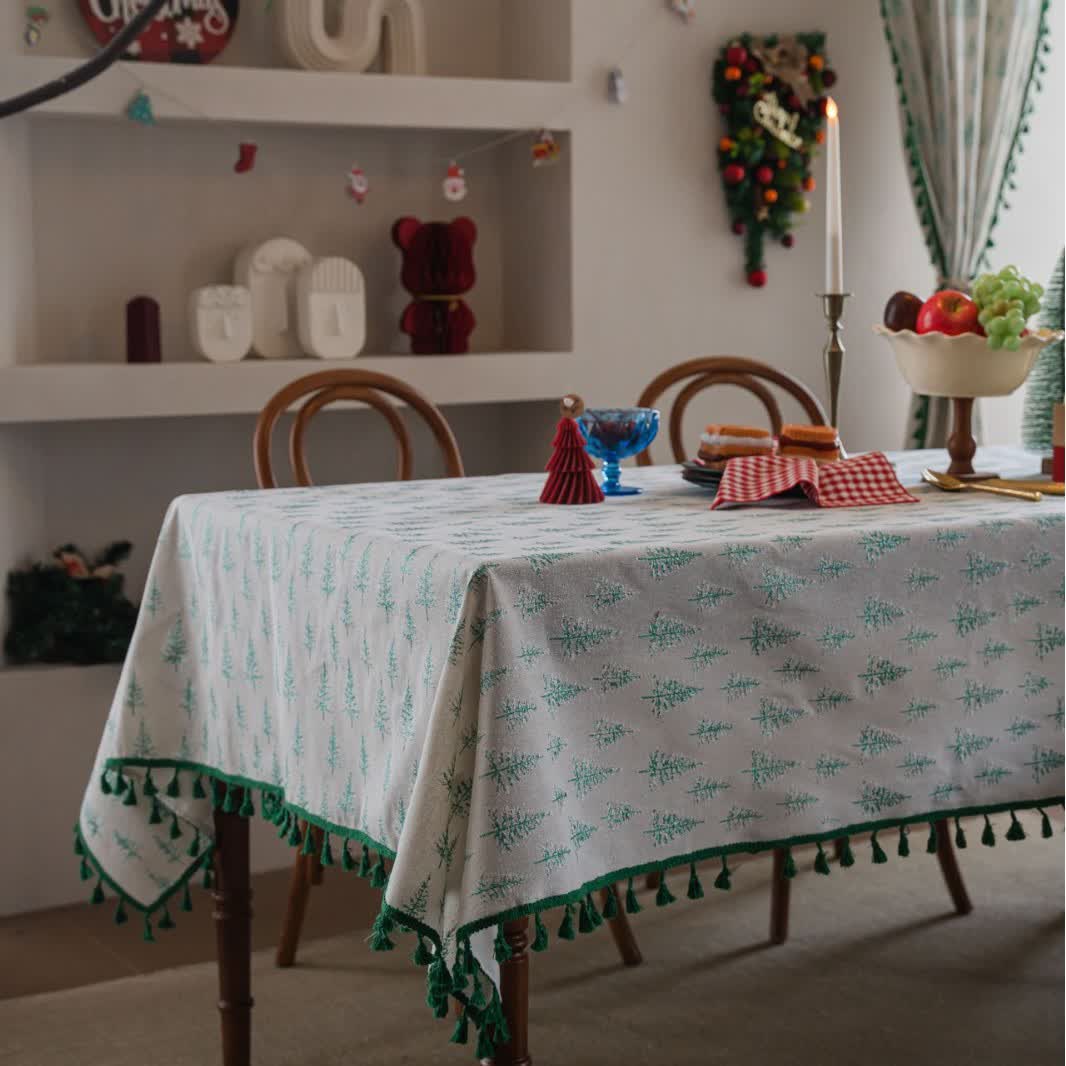 Green Fir Tree Print Tablecloth - 55" x 102" - image 1