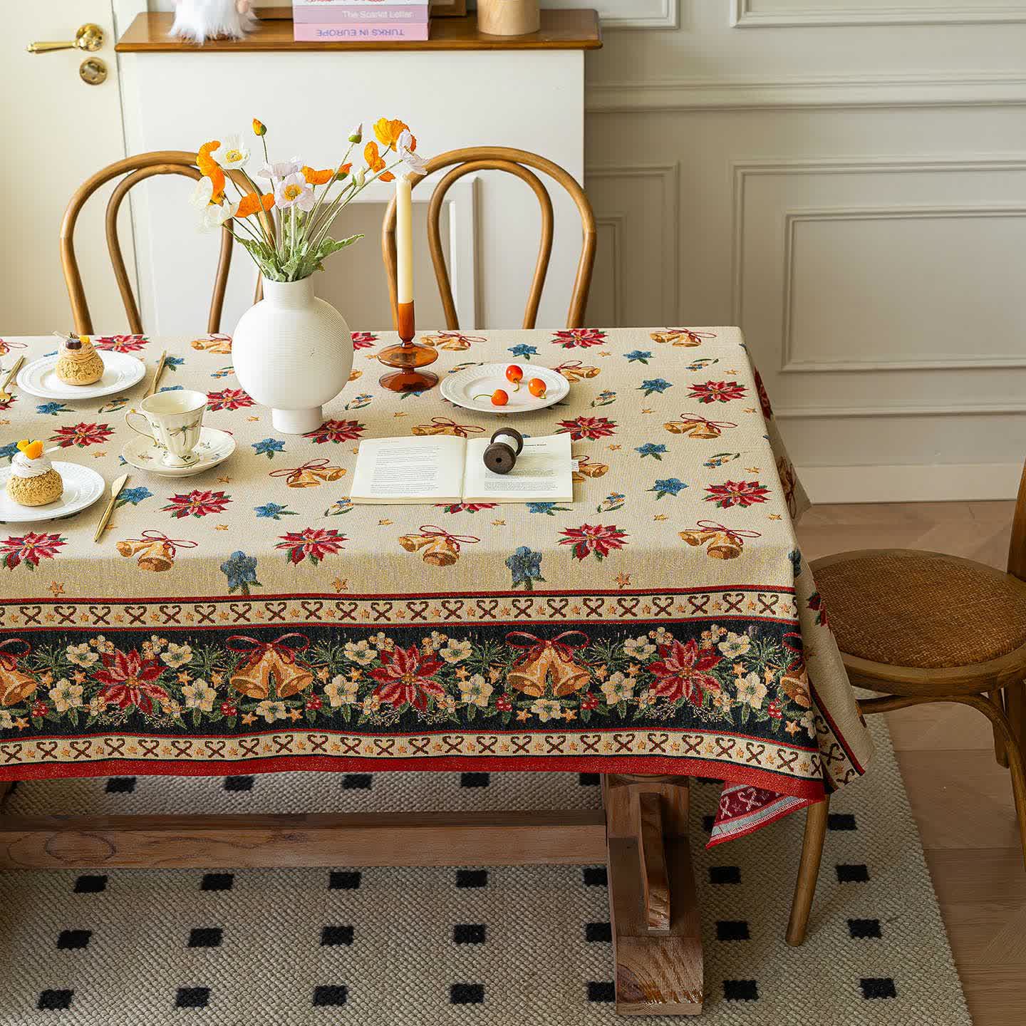 Christmas Bell Floral Jacquard Tablecloth - 55" x 102" - image 1