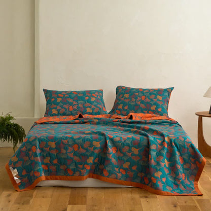 Ginkgo Biloba Organic Cotton Quilt - Blue - Quilt with 2PCS Pillowcases - Cal King - image 12