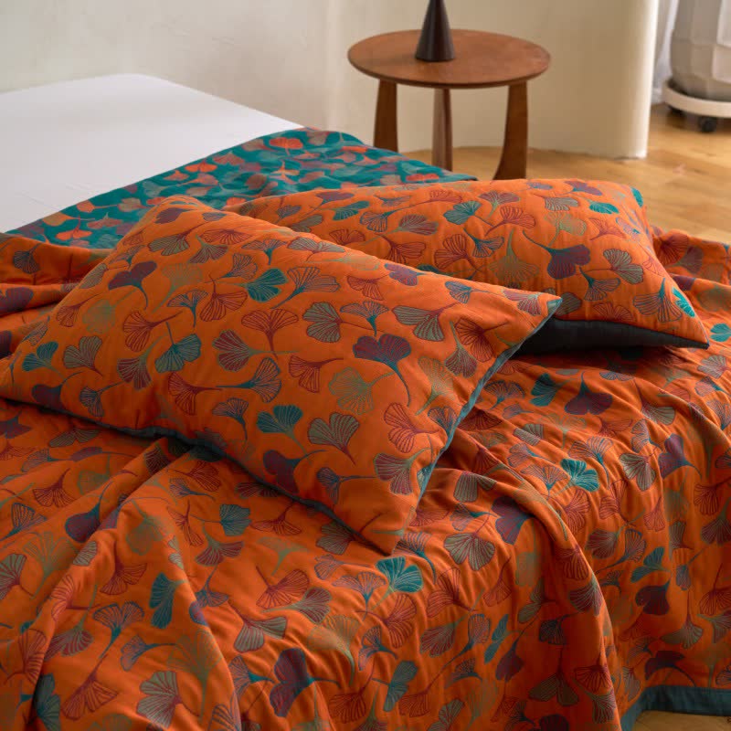 Ginkgo Biloba Organic Cotton Quilt - Orange - 2PCS Pillowcases - 20" x 36" - image 31