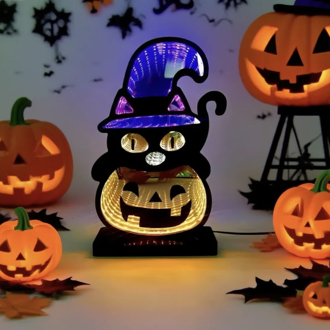 3D Black Cat Pumpkin Infinity Lights - 2PCS - 2"W x 5"L x 8"H - image 1