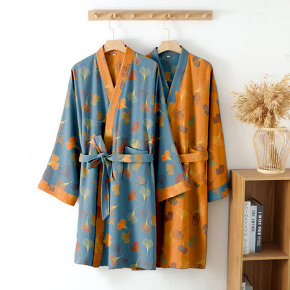 Ginkgo Biloba Cotton Gauze Kimono Robe - image 3