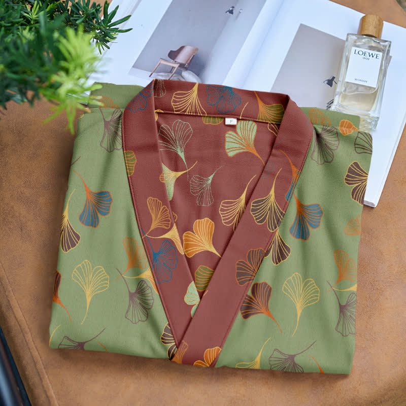 Ginkgo Biloba Cotton Gauze Kimono Robe - image 16