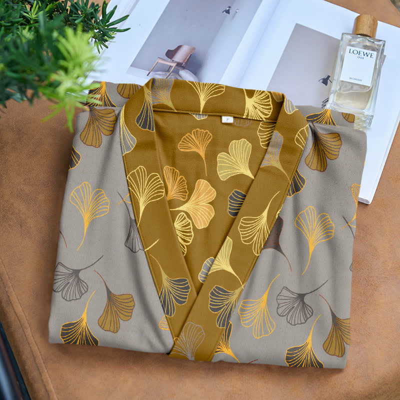 Ginkgo Biloba Cotton Gauze Kimono Robe - image 18