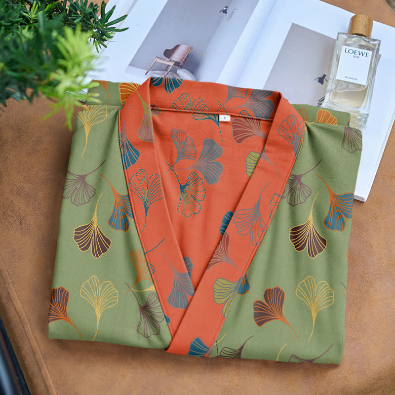 Ginkgo Biloba Cotton Gauze Kimono Robe - image 30