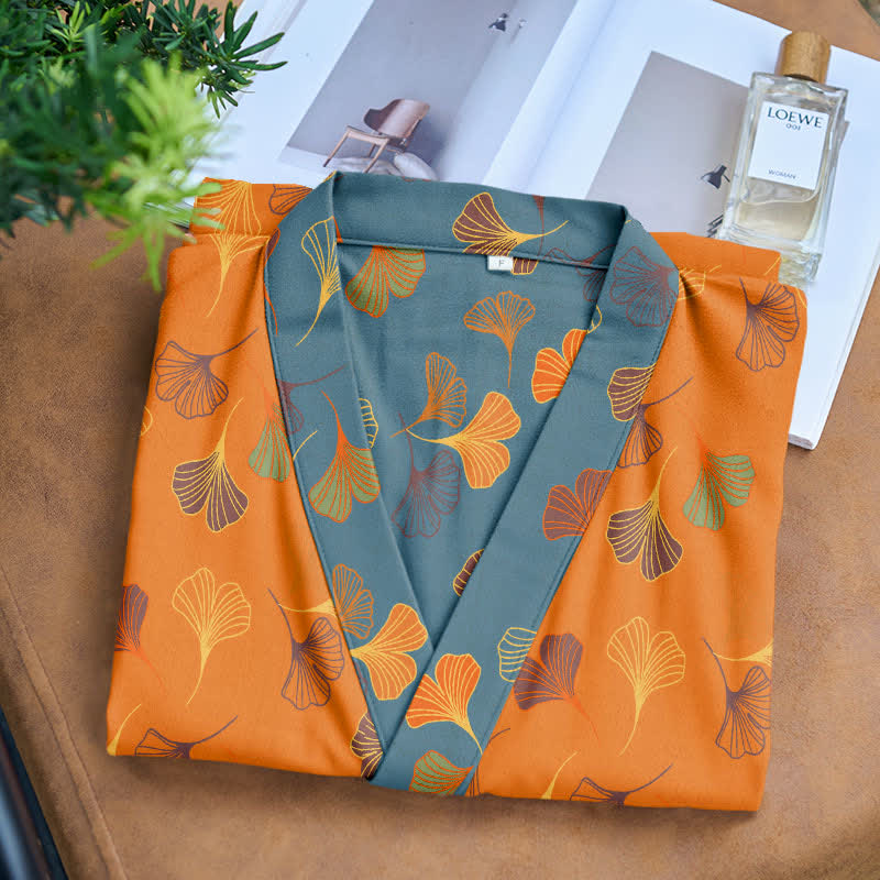 Ginkgo Biloba Cotton Gauze Kimono Robe - image 27