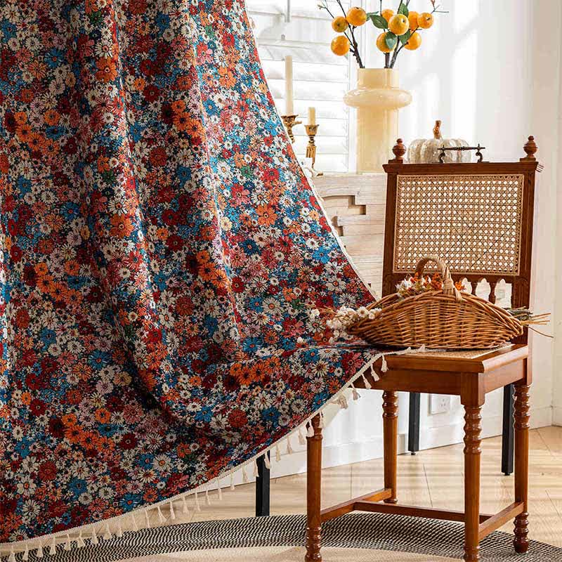 Colorful Daisy Jacquard Tassel Curtain - Rod Pocket - 59" x 102" - image 1