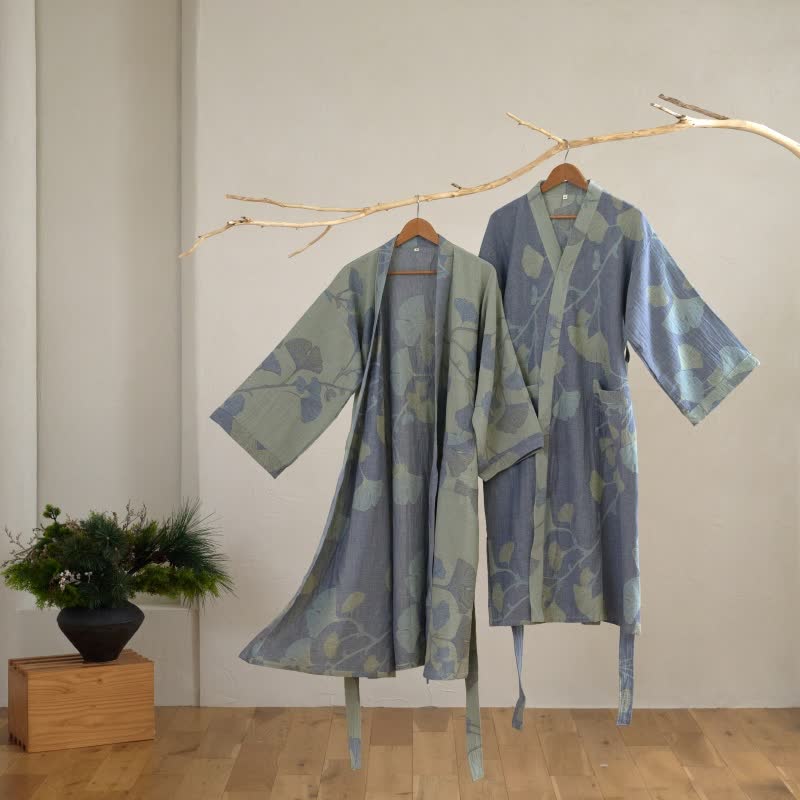 Ginkgo Leaf Organic Cotton Kimono Robe - image 1