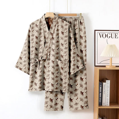 Ginkgo Organic Cotton Kimono Loungewear Set - Coffee - XL - image 23
