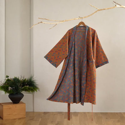 Ginkgo Biloba Cotton Gauze Japanese Robe - Orange - L - image 3