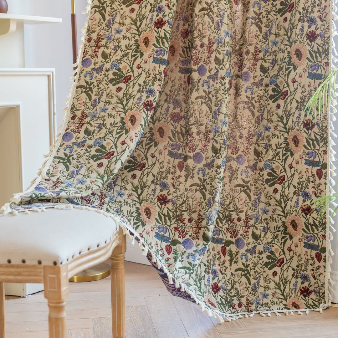 Painterly Dahlia Floral Tassel Curtain - Rod Pocket - 59" x 102" - image 1