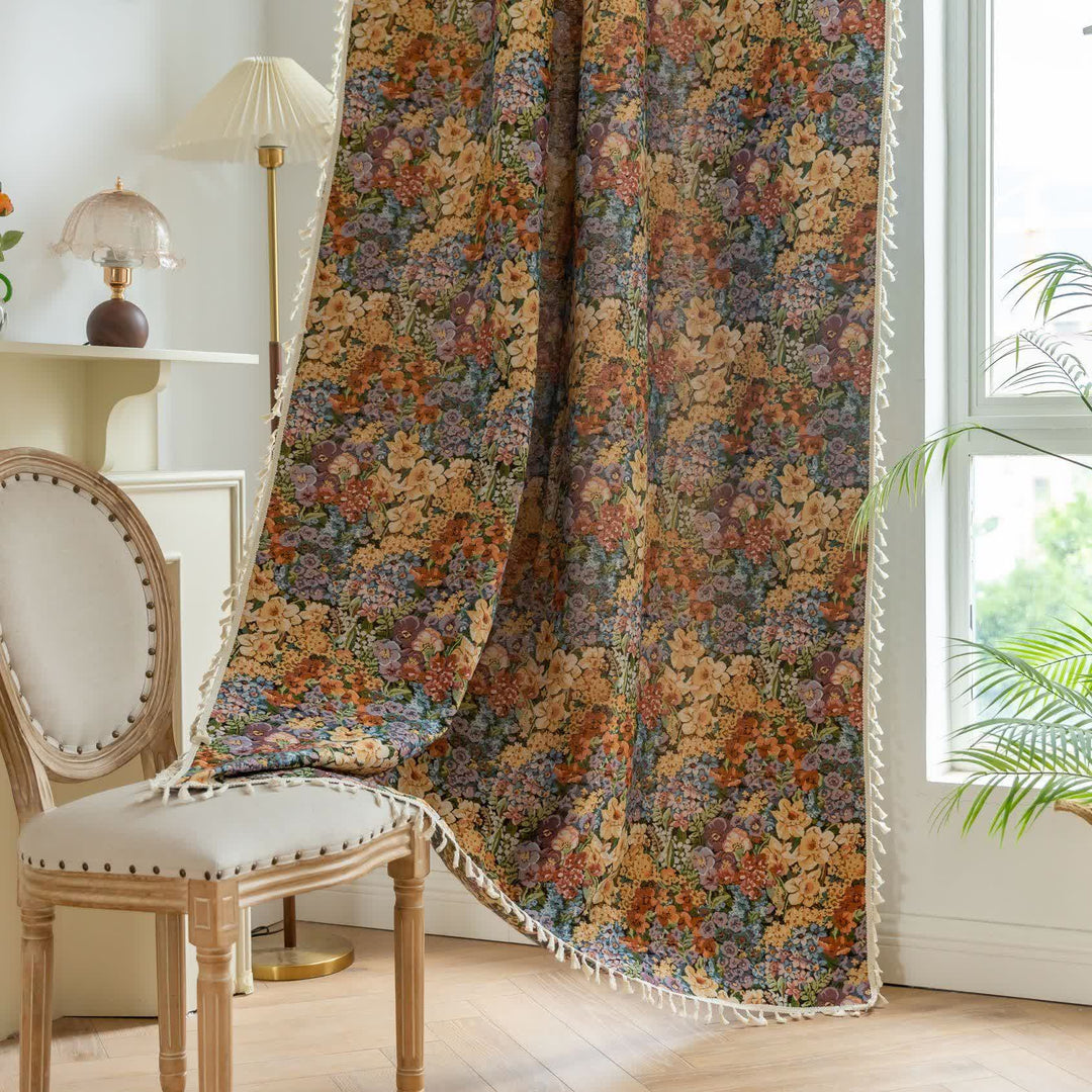Luxurious Blooming Flowers Tassel Curtain - Rod Pocket - 59" x 102" - image 1