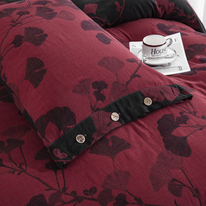 Ownkoti Button Ginkgo Leaf Cotton Gauze Doona Covers Bedding Set (4PCS) - image 29