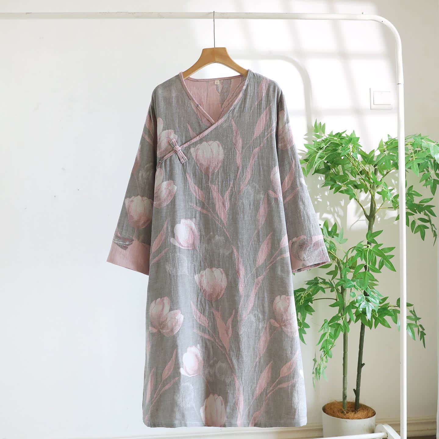 Tulip Natural Cotton Gauze Jacquard Nightdress - Grey - XL - image 5
