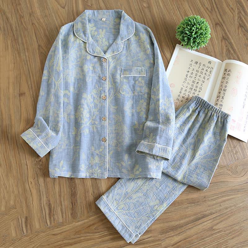 Elegant Floral Organic Cotton Loungewear Set - Blue - XXL - image 3