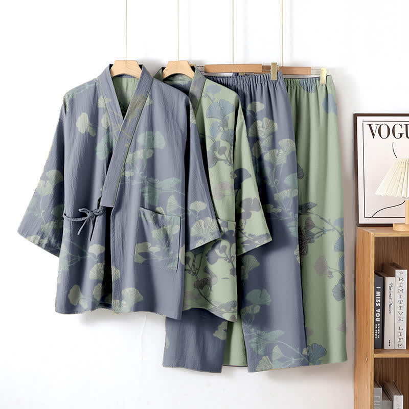 Ginkgo Leaf Organic Cotton Kimono Loungewear - image 2