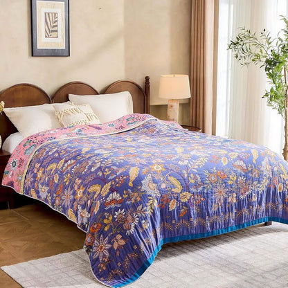 Purple Floral Muslin Cotton Gauze Quilt - King - image 1