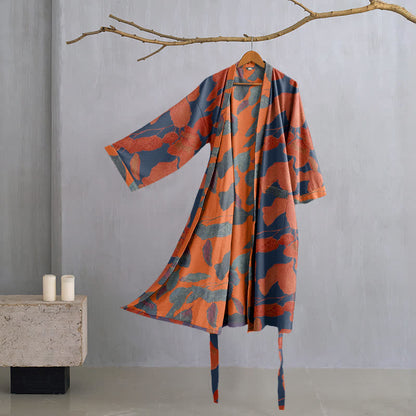 Botanical Leaf Cotton Gauze Kimono Robe - Purple - L - image 0