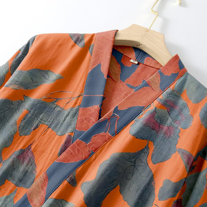 Botanical Leaf Cotton Gauze Kimono Robe - image 10