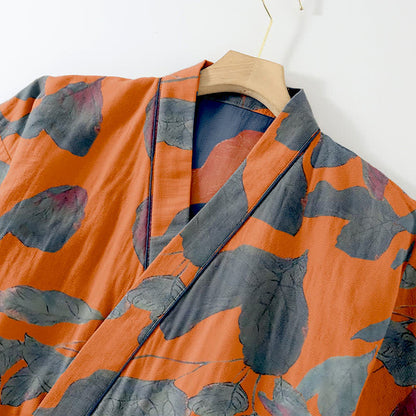 Botanical Leaf Cotton Kimono Loungewear Set - image 5