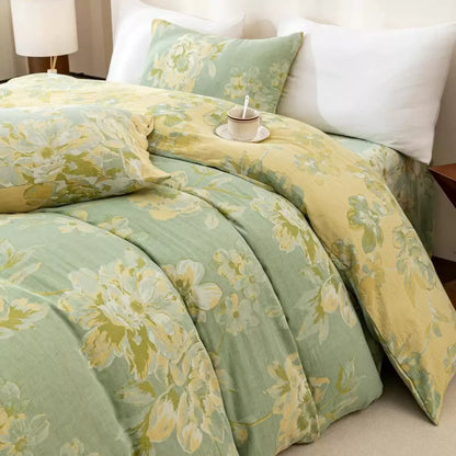 Reversible Floral Cotton Gauze Button Bedding Set (4PCS) - image 3