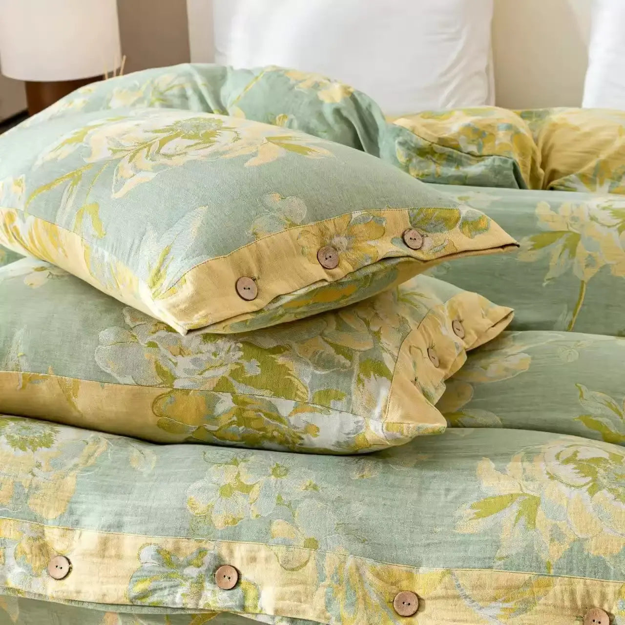 Reversible Floral Cotton Gauze Button Bedding Set (4PCS) - image 4