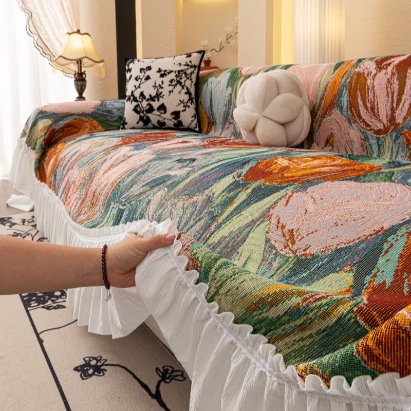 Oil Painting Ruffled Sofa Throw Blanket - image 5