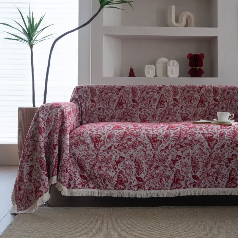 Red Butterfly Floral Sofa Throw Blanket - 71" x 134" - image 1