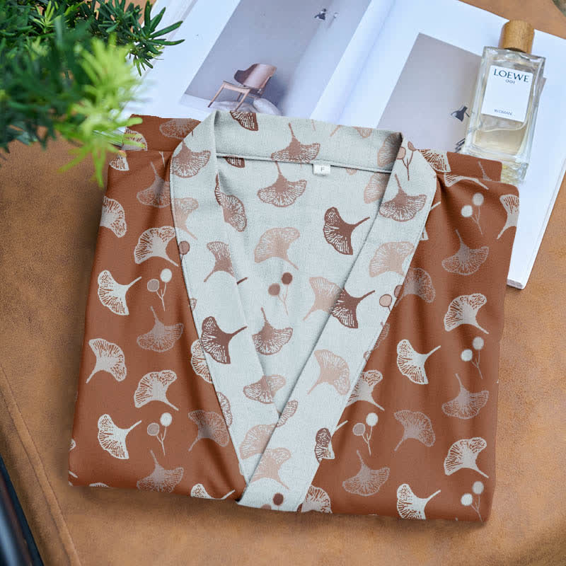 Two-Tone Ginkgo Cotton Gauze Kimono Robe - image 28