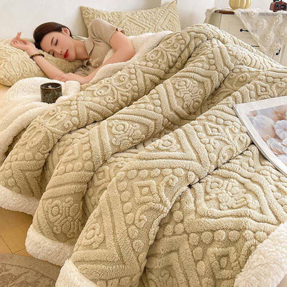 Plush Floral Sherpa Fleece Warm Blanket - Light Coffee - Queen - image 12