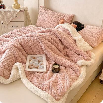 Plush Floral Sherpa Fleece Warm Blanket - image 1